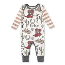 Load image into Gallery viewer, Western Cowboy Howdy Partner Cotton Romper