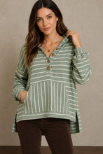 Load image into Gallery viewer, Striped Knit Hooded Long Sleeve Top - TEAL