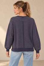 Load image into Gallery viewer, Balloon Sleeve Relaxed Pullover Top - NAVY