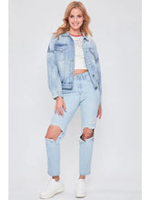 Load image into Gallery viewer, Junior's 80's Style Denim Jacket with Elastic Hem