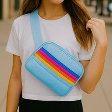 Load image into Gallery viewer, Blue Retro Stripe Puffer Adjustable Belt Bag
