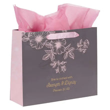 Load image into Gallery viewer, Strength and Dignity Gray and Pink Large Gift Bag with Card