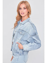 Load image into Gallery viewer, Junior's 80's Style Denim Jacket with Elastic Hem