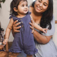 Load image into Gallery viewer, Check Gauze Blue Girl Romper - Blue Smoke