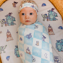 Load image into Gallery viewer, COPPER PEARL® Knit Swaddle Blanket - Monsters Inc. Medley
