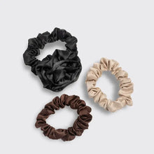 Load image into Gallery viewer, Rosette Ruched Satin Scrunchies 3pc Set - Black
