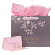 Load image into Gallery viewer, Strength and Dignity Gray and Pink Large Gift Bag with Card