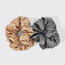Load image into Gallery viewer, Satin Sleep Pillow Scrunchie, Charcoal & Gold - 2 Pack
