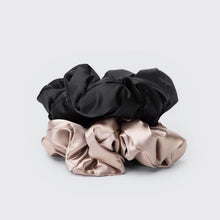 Load image into Gallery viewer, Satin Sleep Pillow Scrunchie, Black & Gold - 2 Pack