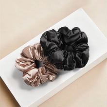 Load image into Gallery viewer, Satin Sleep Pillow Scrunchie, Black & Gold - 2 Pack