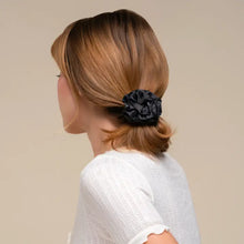 Load image into Gallery viewer, Rosette Ruched Satin Scrunchies 3pc Set - Black