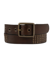 Load image into Gallery viewer, Conrad | Rectangle Buckle Leather Studded Belt BROWN