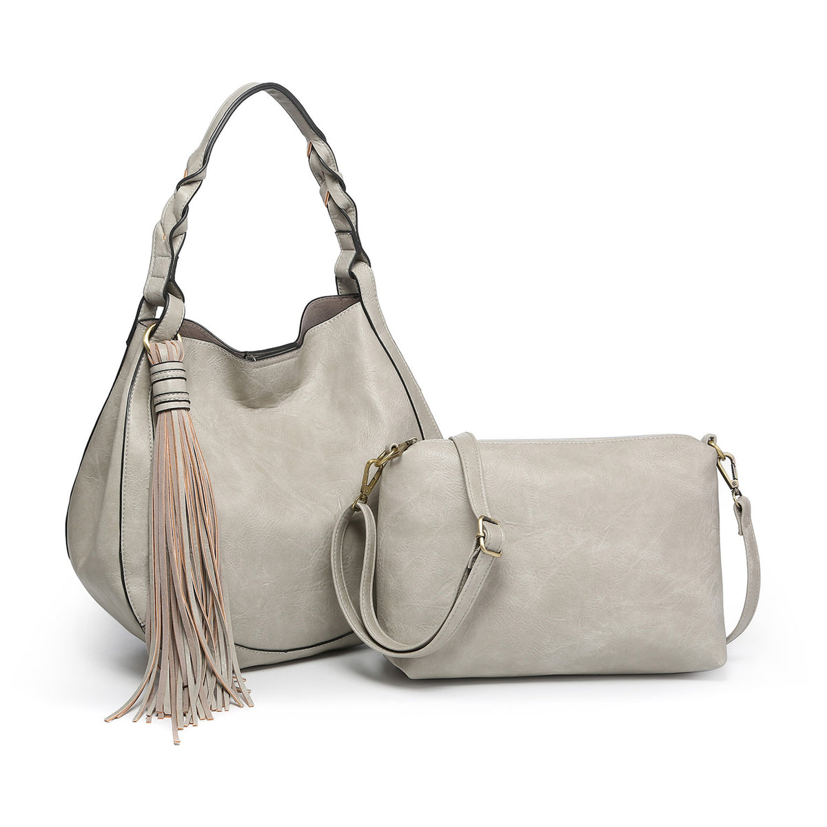 Jen & Co Eloise Round Hobo with Tassel - Light Olive