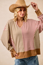Load image into Gallery viewer, Stripe Thermal Knit Color Block Top With Open Seam
