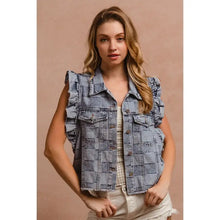 Load image into Gallery viewer, Vintage Washed Gingham Denim Vest
