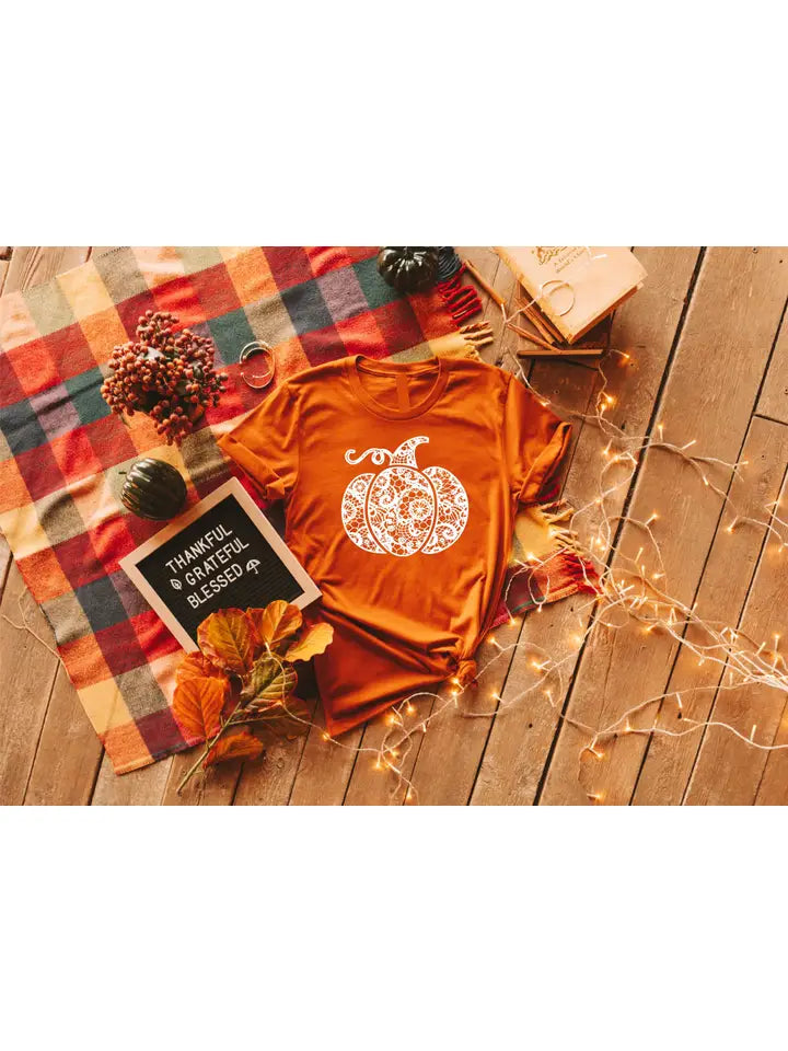 Lace Pumpkin Orange Fall Graphic Tee