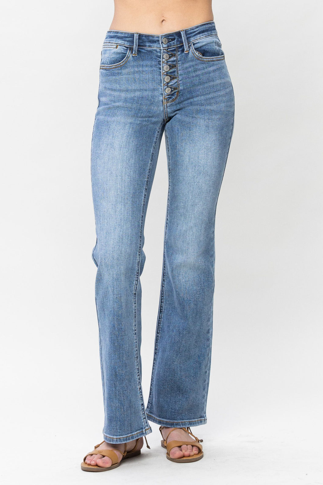 Mid Rise Vintage Wash Button Fly Jean