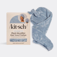 Load image into Gallery viewer, Plush Microfiber Hair Towel Turban with Bow - Coastal Blue
