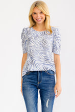 Load image into Gallery viewer, Blue Zebra Puff Sleeve Top

