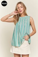 Load image into Gallery viewer, Plus Size Front Shirring Linen Stripe Blouse
