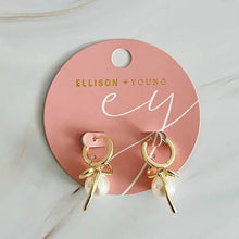 Load image into Gallery viewer, Bow with Pearl Drop Hoop Earring
