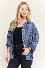 Load image into Gallery viewer, Plus Light Blue Burnout Plaid Washed Button Up
