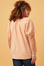 Load image into Gallery viewer, Womens Gingham Button Detail Puff Sleeve Scoop Neck Top
