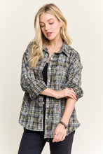 Load image into Gallery viewer, Plus Green Burnout Plaid Washed Button Up
