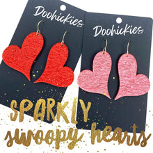 Load image into Gallery viewer, Sparkly Saffiano Swoopy Acrylic Hearts -Valentine&#39;s Earrings
