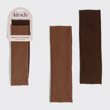 Load image into Gallery viewer, Recycled Fabric Ribbed Elastic Headbands 2pc Set - Mocha &amp; Chocolate
