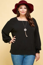 Load image into Gallery viewer, Plus Black Square Neck Long Sleeve Top
