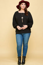 Load image into Gallery viewer, Plus Black Square Neck Long Sleeve Top
