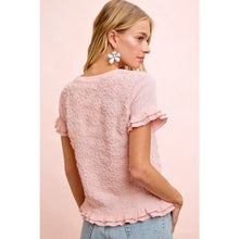 Load image into Gallery viewer, Blush Textured Flower Ruffled Top

