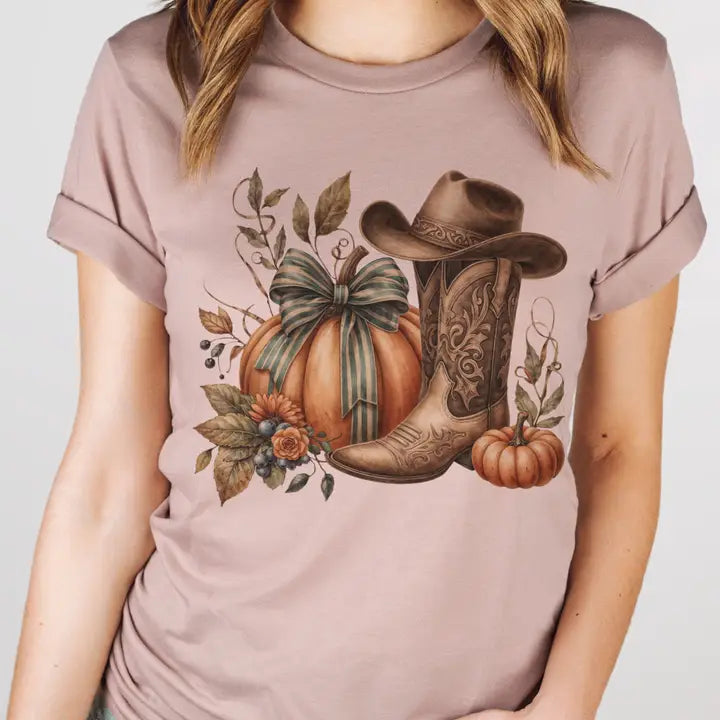 Pink Gravel Fall Western Boots Graphic Tee