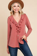 Load image into Gallery viewer, Plus Rust Button Up Top With Front Ruffle
