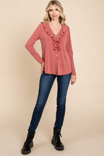 Load image into Gallery viewer, Plus Rust Button Up Top With Front Ruffle
