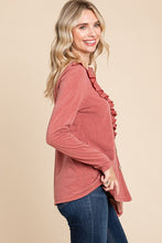 Load image into Gallery viewer, Plus Rust Button Up Top With Front Ruffle
