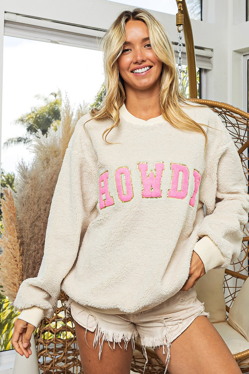 Howdy Letter Patches Sherpa Pullover