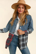 Load image into Gallery viewer, Plus Size Red Denim Plaid Snap Button Jacket with Pockets
