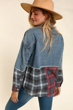 Load image into Gallery viewer, Plus Size Red Denim Plaid Snap Button Jacket with Pockets
