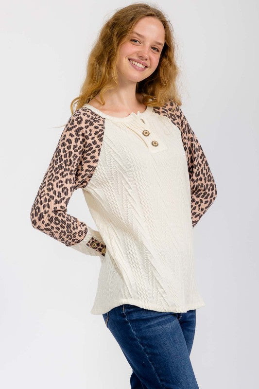 Cream/Coco Leopard Print Pullover Top