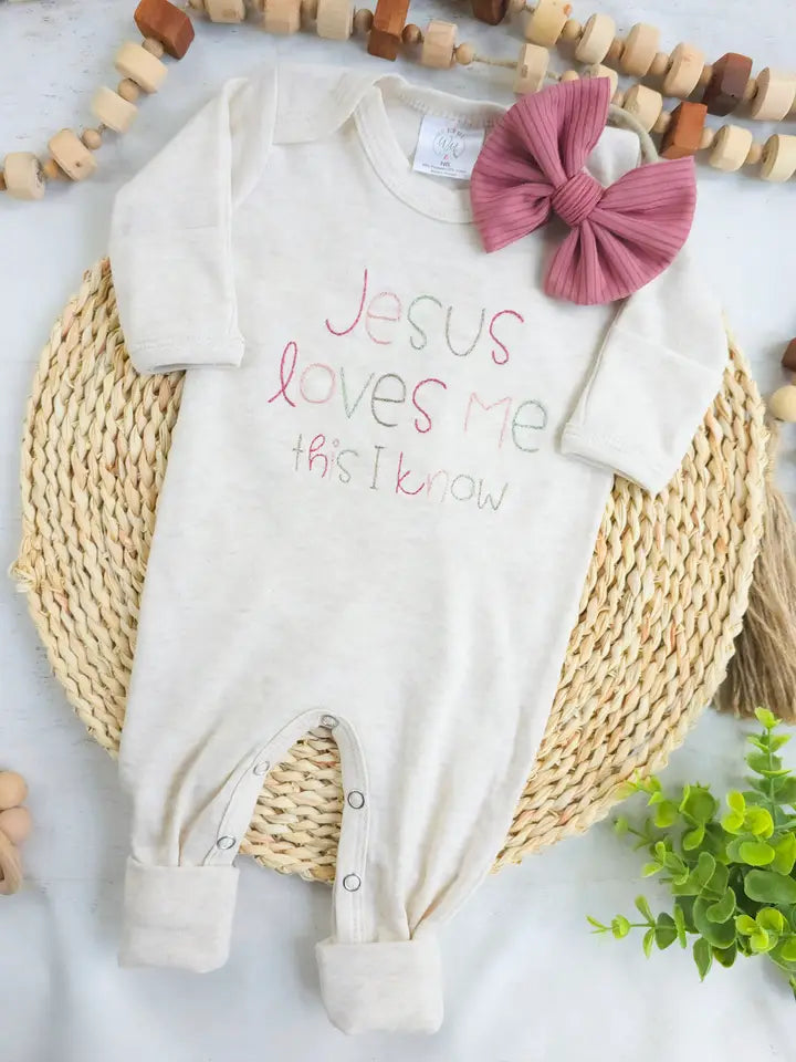 Jesus Loves Me Baby Girl Romper & Headband Set
