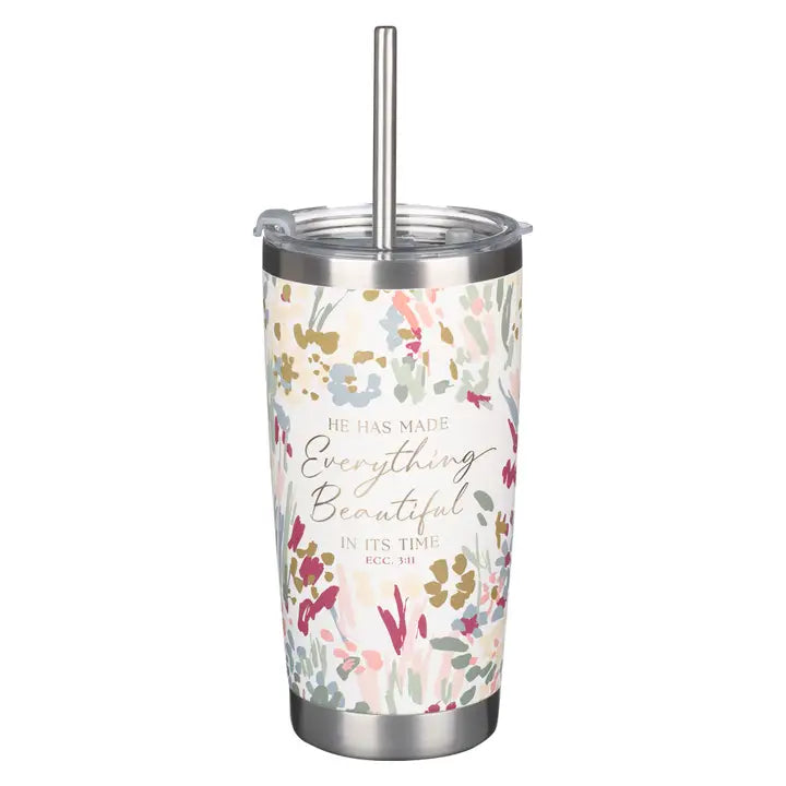 Tumbler W/Straw Floral Everything Beautiful Ecc. 3:11