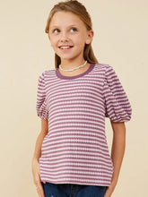 Load image into Gallery viewer, Girls Lavender Puff Sleeve Textured Stripe Knit Top
