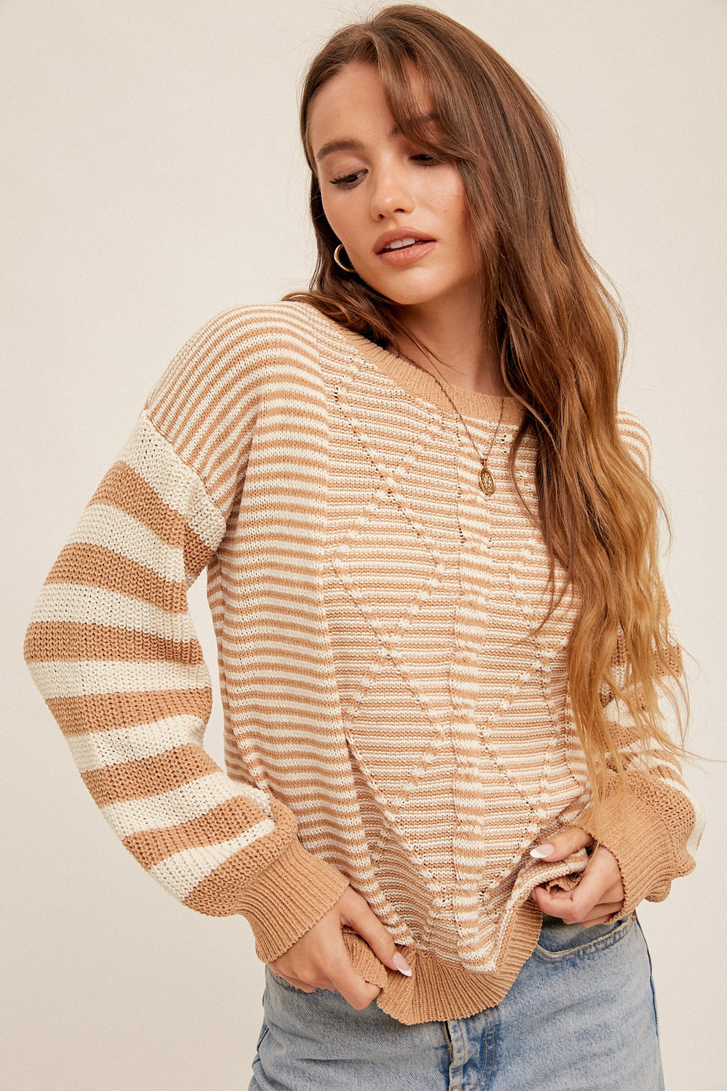 Chenille Cable Knit Bubble Sweater