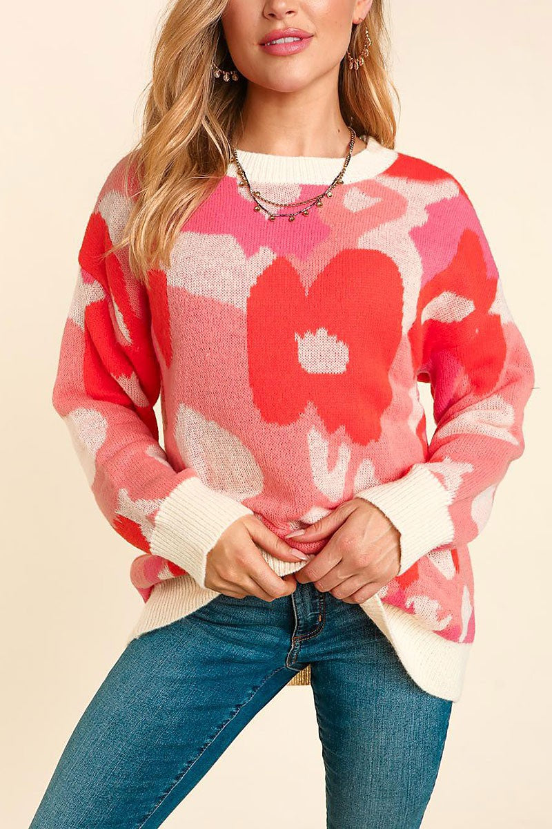 Plus Size Floral Pullover Sweater Top