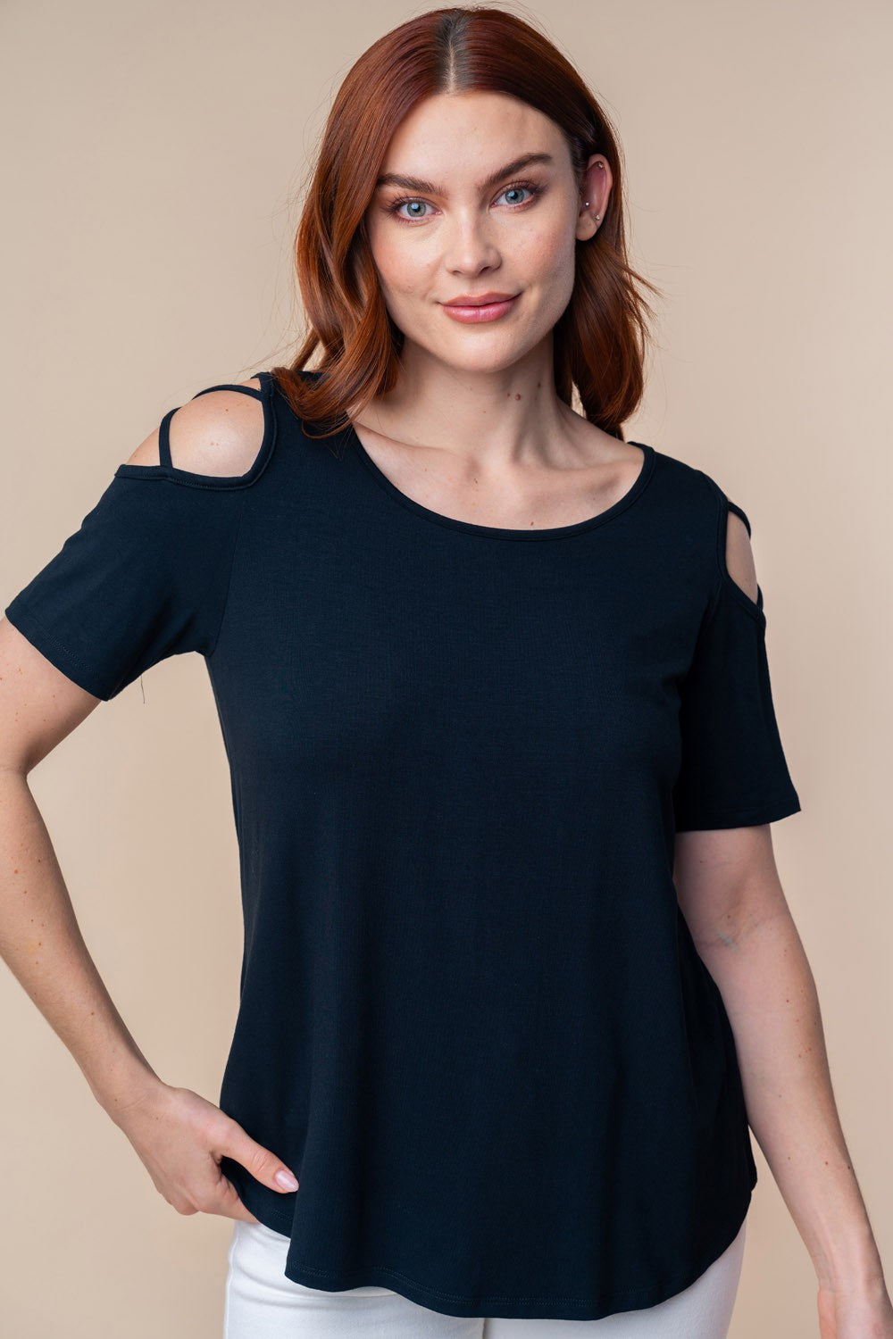 Short Sleeve Cold Shoulder Top