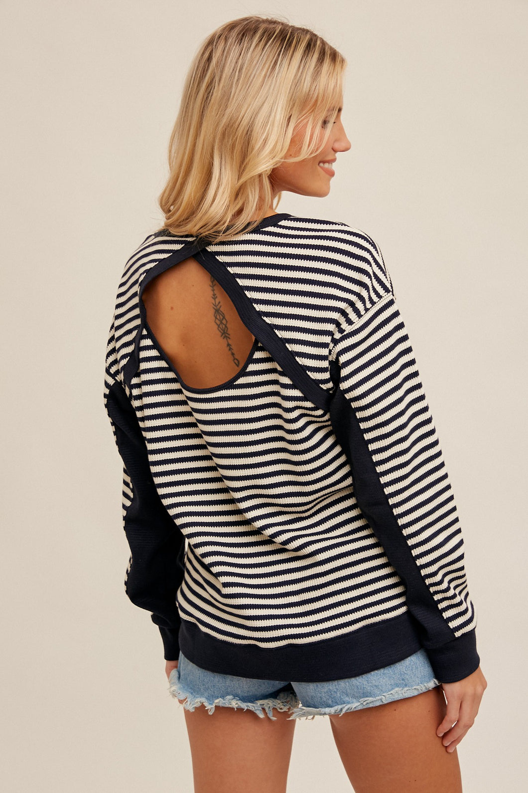 Oversized Thermal Open Back Stripe Top