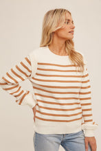 Load image into Gallery viewer, Crew Neck Stripe Bubble Sleeve Sweater
