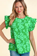 Load image into Gallery viewer, Kelly Green Floral Ruffle Frill Short Sleeve Top
